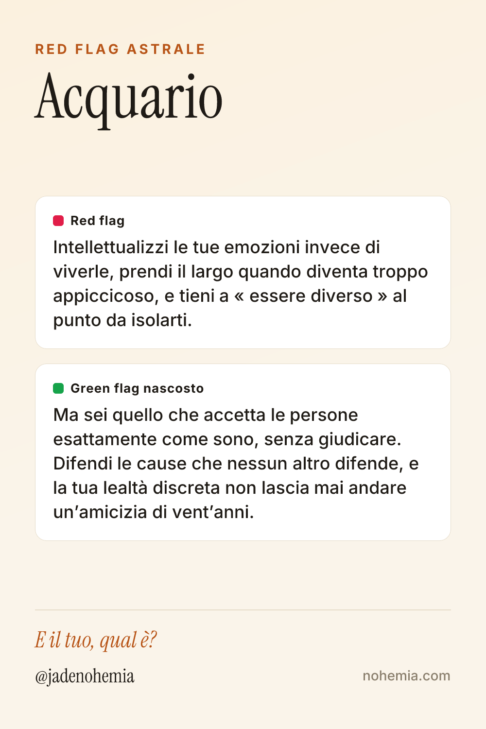 Card red flag e green flag del segno Acquario, di Jade Nohemia su Nohemia