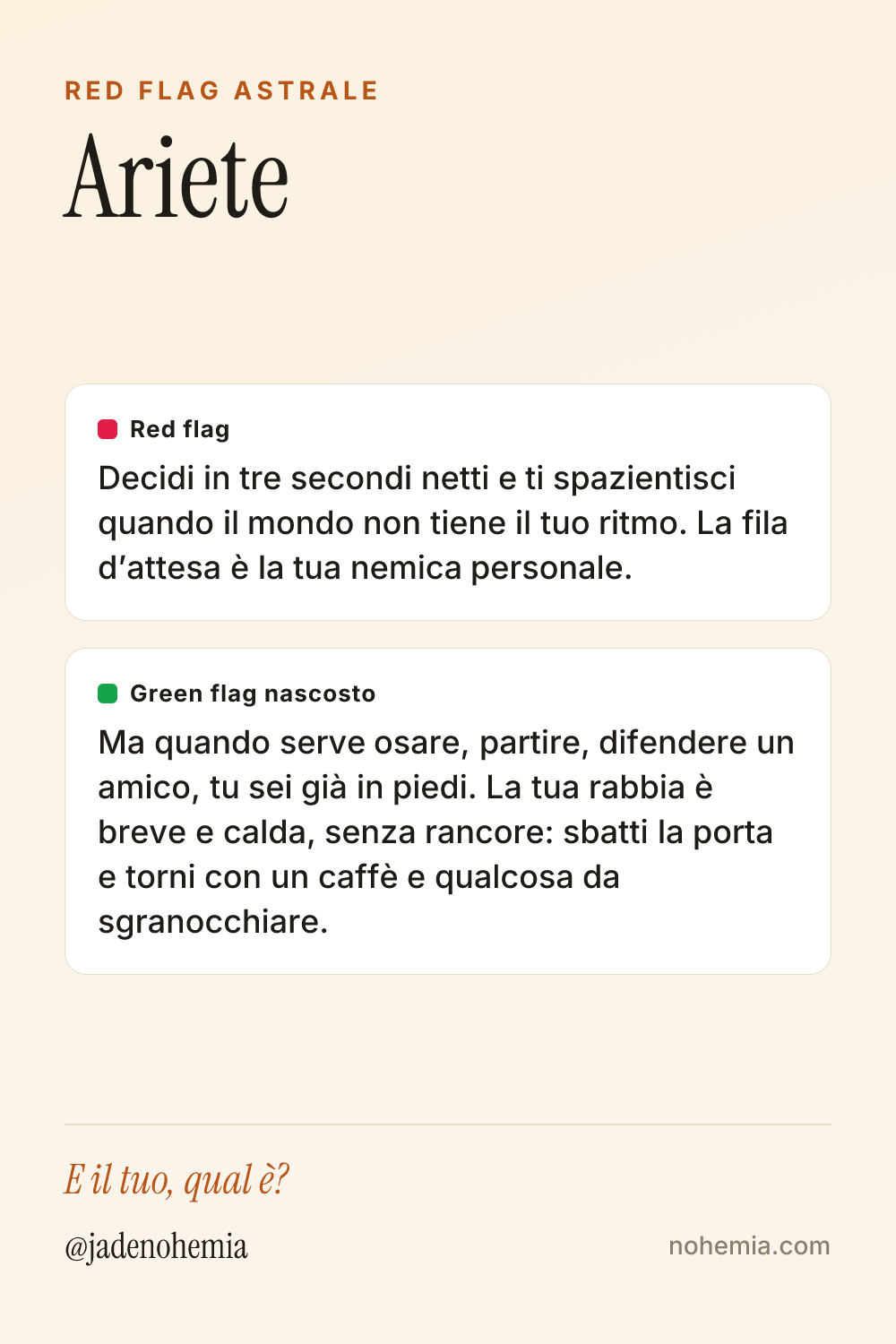 Card red flag e green flag del segno Ariete, di Jade Nohemia su Nohemia