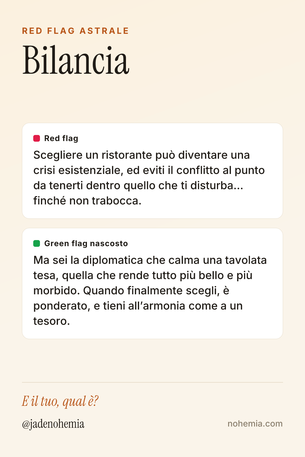 Card red flag e green flag del segno Bilancia, di Jade Nohemia su Nohemia