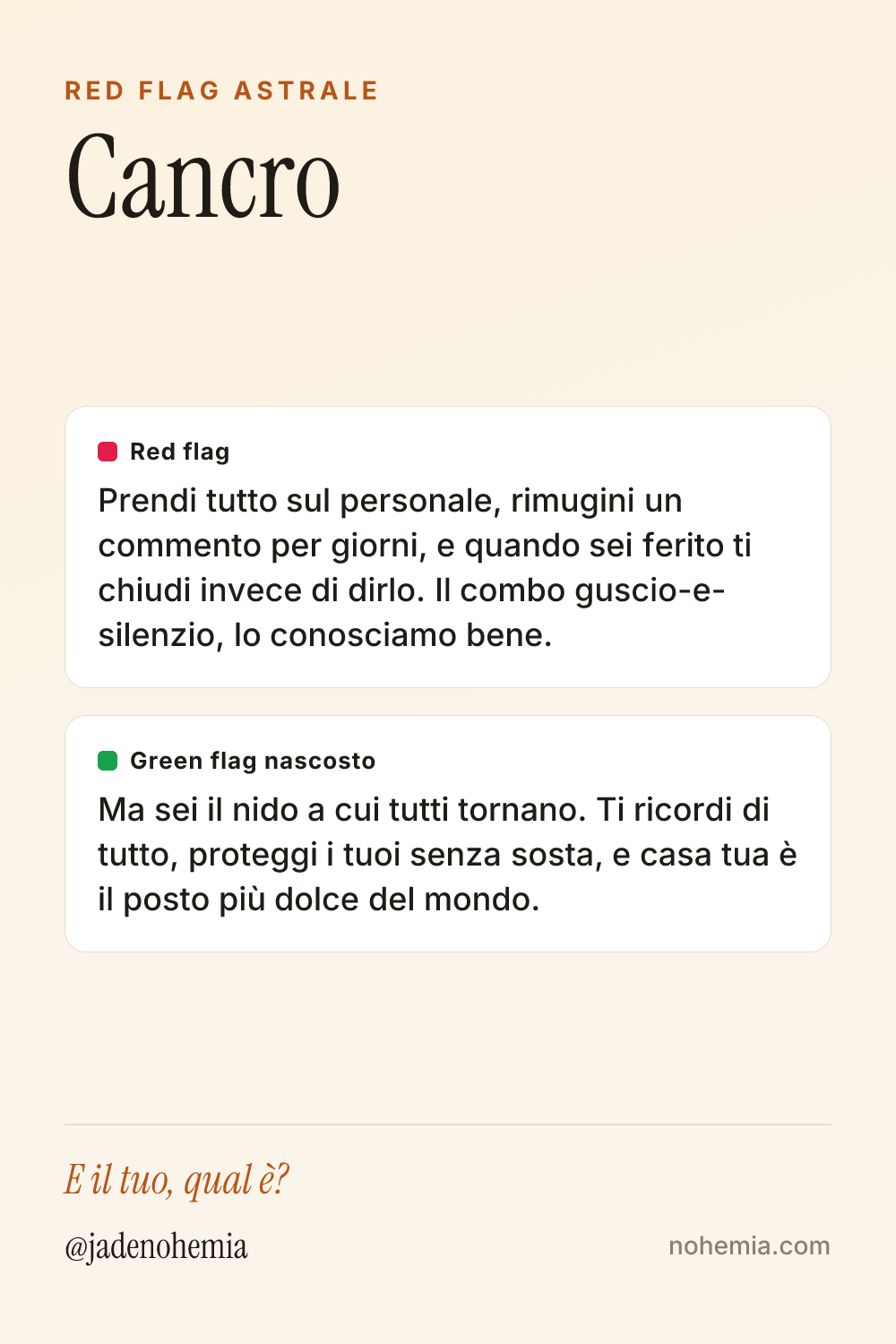 Card red flag e green flag del segno Cancro, di Jade Nohemia su Nohemia