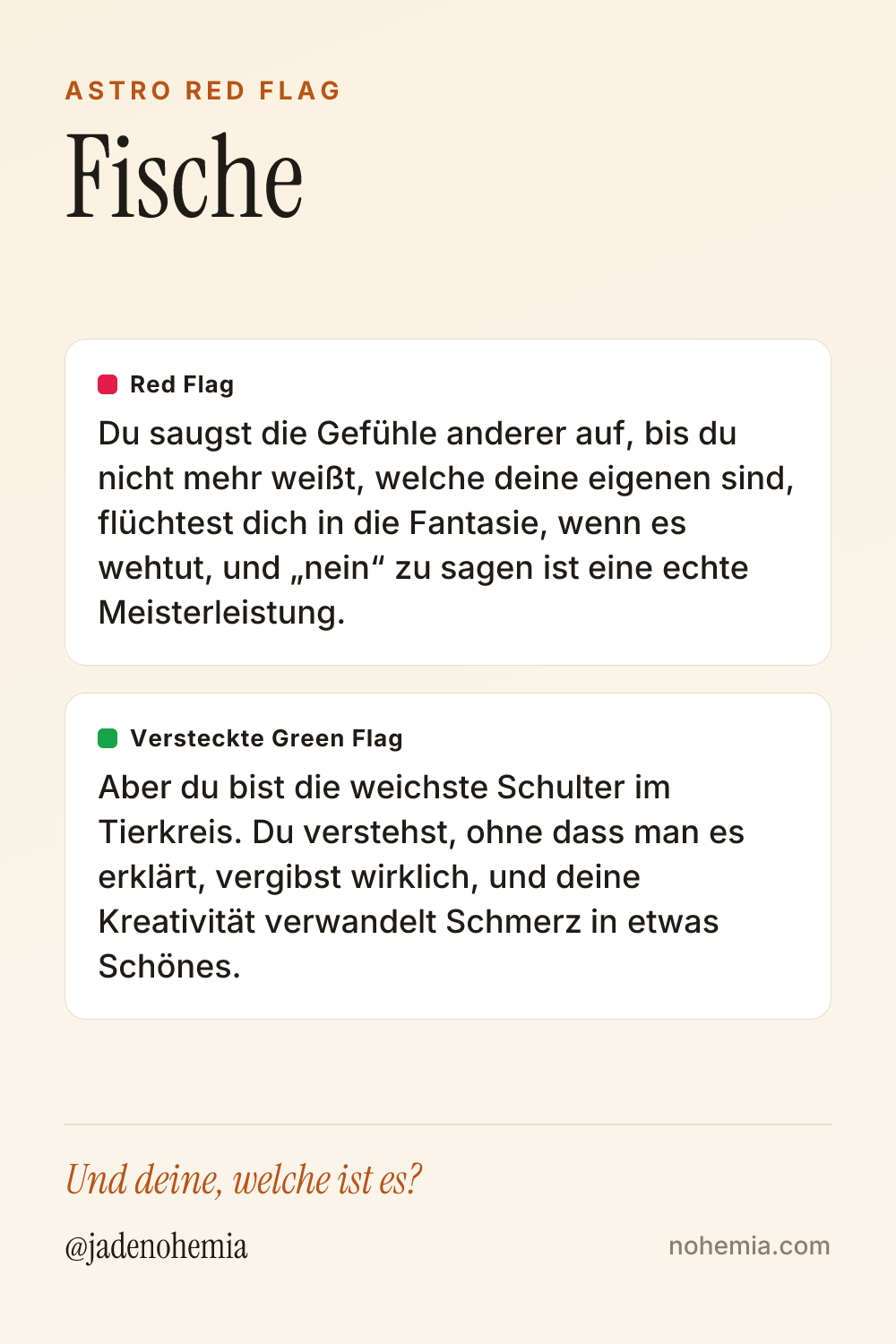 Card mit Red Flag und Green Flag für das Sternzeichen Fische, von Jade Nohemia auf Nohemia