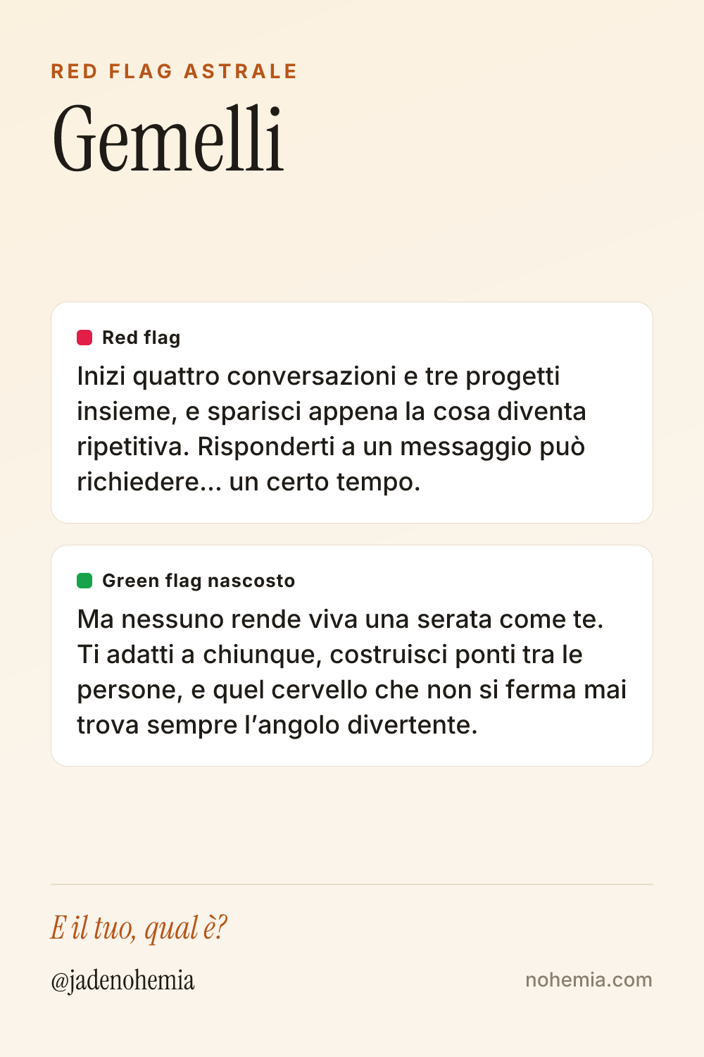 Card red flag e green flag del segno Gemelli, di Jade Nohemia su Nohemia