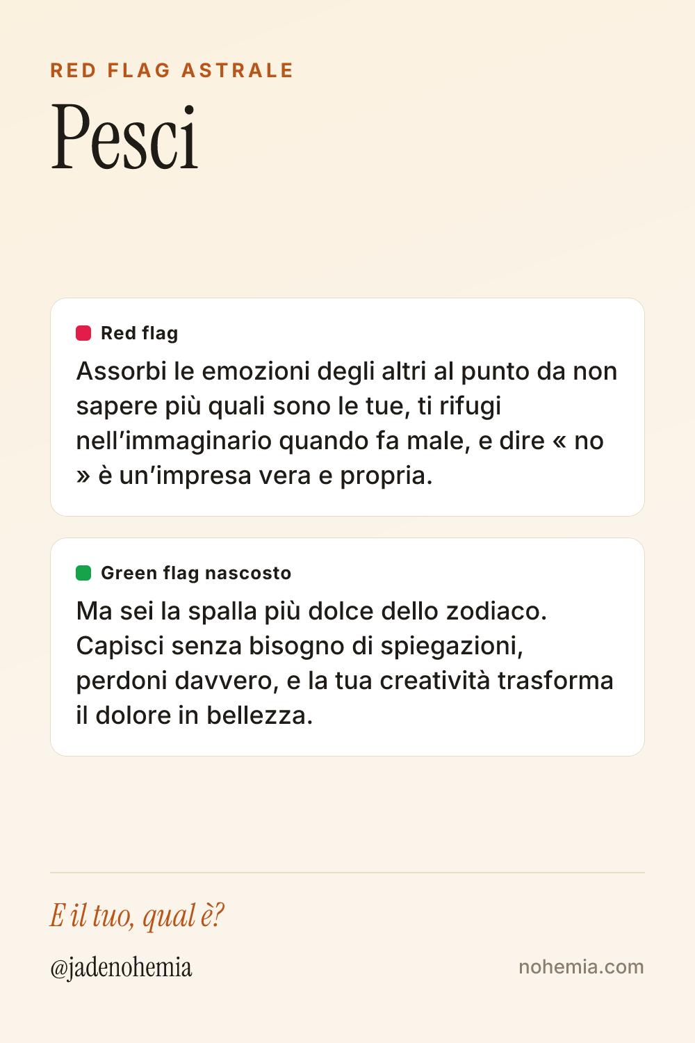 Card red flag e green flag del segno Pesci, di Jade Nohemia su Nohemia