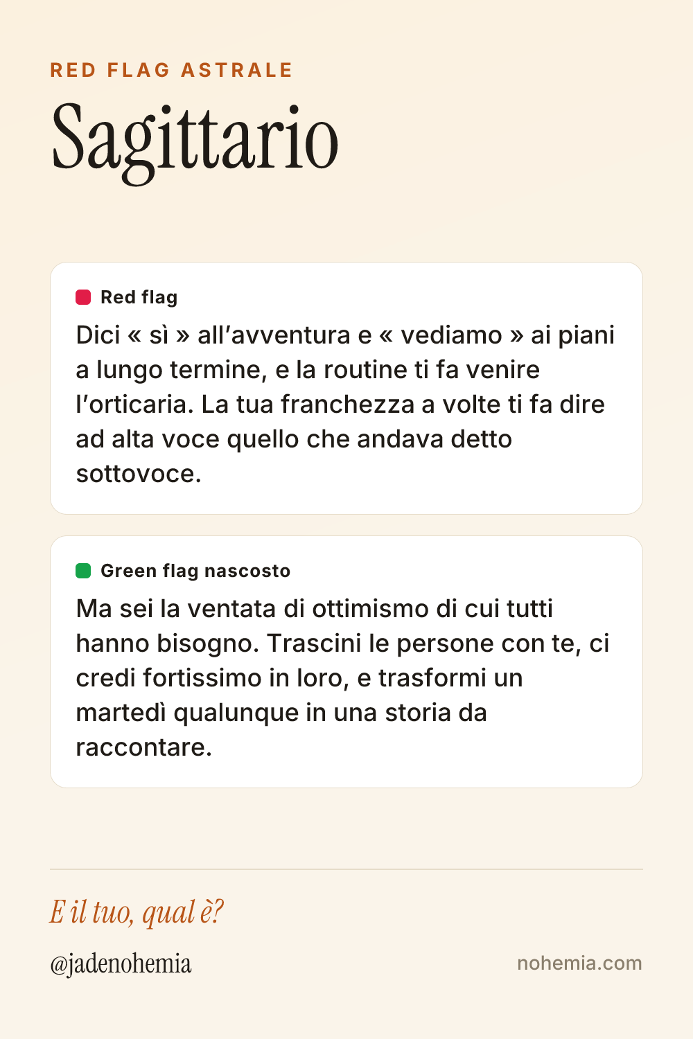 Card red flag e green flag del segno Sagittario, di Jade Nohemia su Nohemia