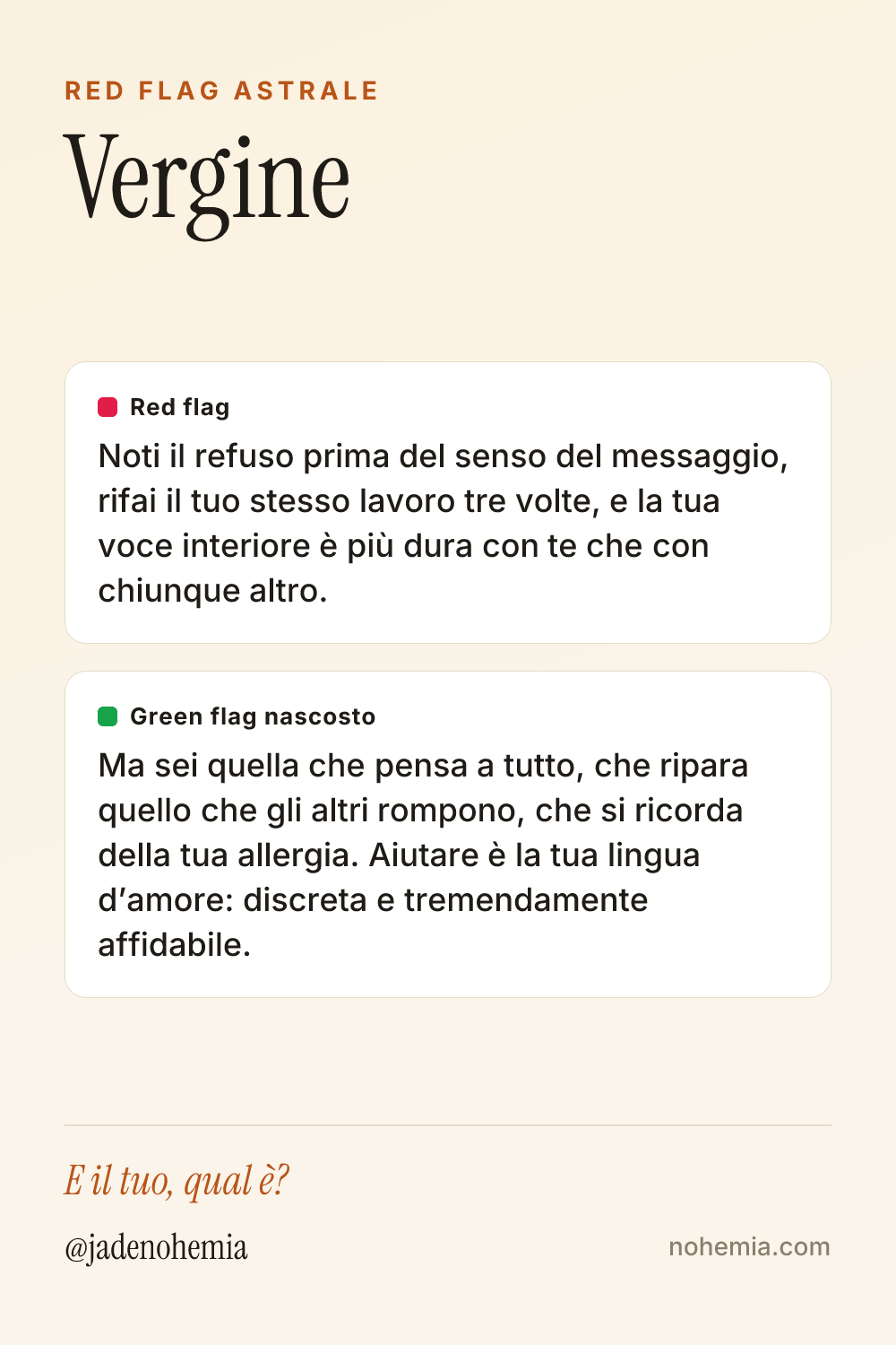 Card red flag e green flag del segno Vergine, di Jade Nohemia su Nohemia