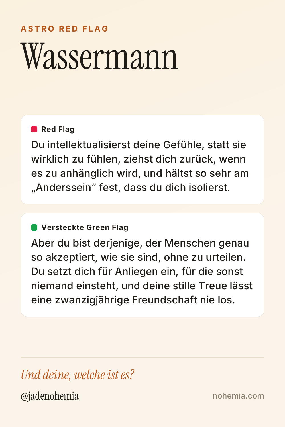Card mit Red Flag und Green Flag für das Sternzeichen Wassermann, von Jade Nohemia auf Nohemia